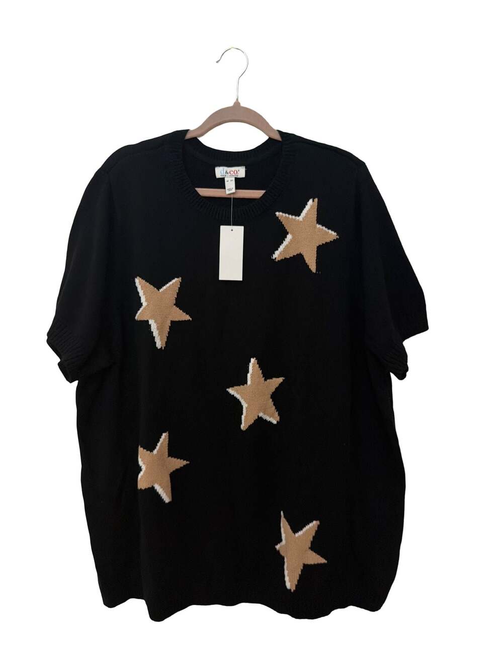 Denim & Co. Women's Black Knit Sweater with Beige Stars plus sz 4X